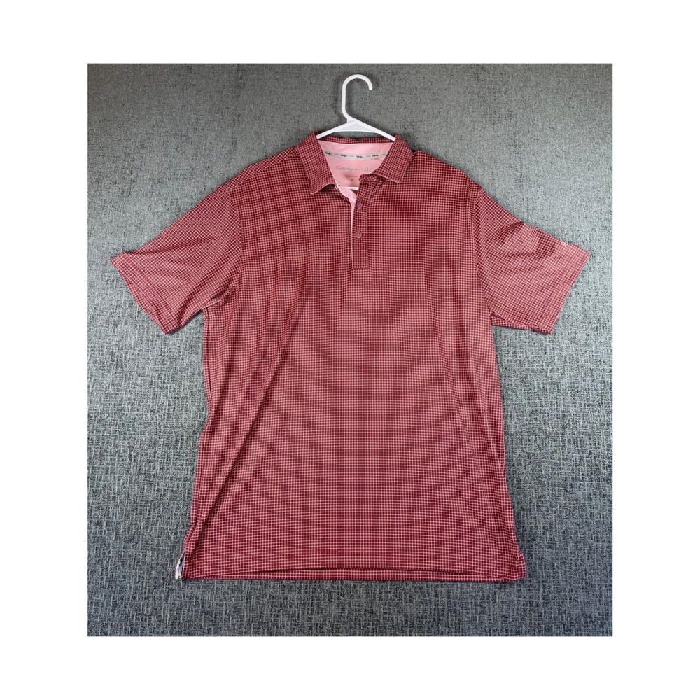 Walter Hagen 11 Mens Golf Polo Shirt Medium Burgundy Pink Grid Short Sleeve